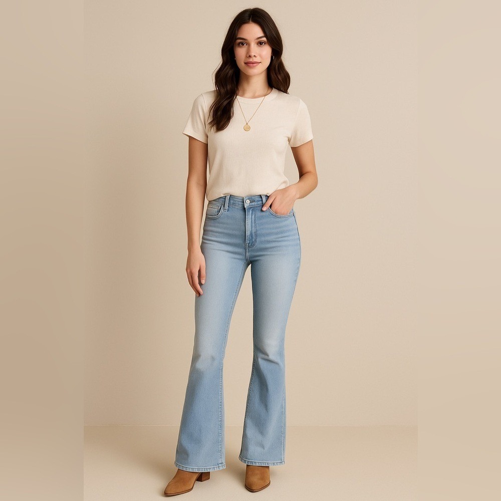 Kensie Vintage Love Flare Jeans Light Wash‎ Size 4/27 Mid Rise Stretch
